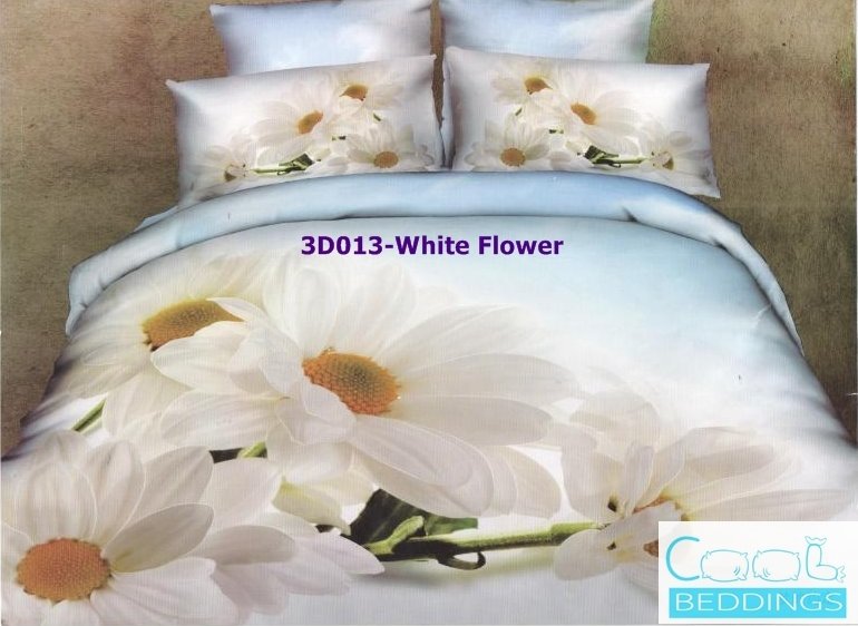 3D 100% cotton White Flower Bedding Set (Queen Size )