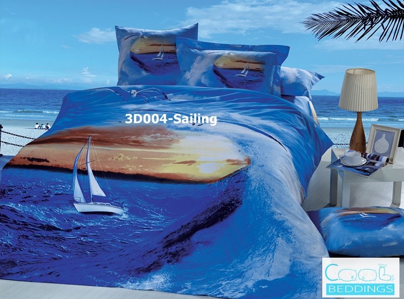 3D 100% cotton Sailing Bedding Set (King Size )