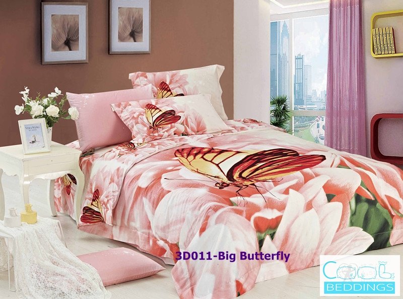 3D 100% cotton Big Butterfly Bedding Set (King Size )