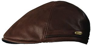STETSON- BROWN Full Grain Leather Ivy Driving Cap-Golf-Cabbie-Newsboy Hat-XL