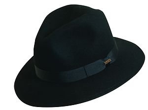 SCALA-Crushable Rain-Water Repellent-Proof Soft Wool-Black Fedora Hat-XL