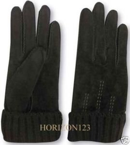 Womens SCALA BLACK Suede Leather Lined Gloves -MEDIUM