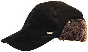 STETSON Cap-Suede Winter Hat-Fur Ear Flap-Ballcap/Trooper/Hunter-Black-MEDIUM