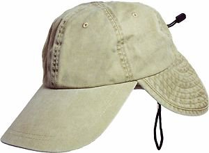 Cotton Neck Flap Shade Cap-Hat-Hiking/Fishing/Boating Khaki Tan-Adjustable Size