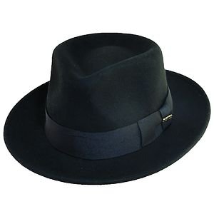 SCALA-Soft Wool-Crushable Rain Water Repellent-Black Fedora Hat-MEDIUM