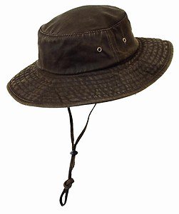 UPF SPF 50-UV SUN BLOCK-Weathered Cotton Oilcloth Boonie Bucket Hat-Brown-Medium