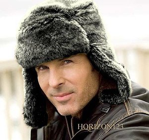 Faux Fleece Fur-Foldable Earflap Cap-Russian-Trooper-Hunter-Bomber-Gray-LARGE/XL