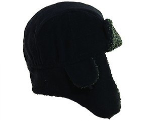 TROOPER BOMBER HUNTER AVIATOR-Fleece Ear Flap Black Fur Hat-+Straps Small-Medium