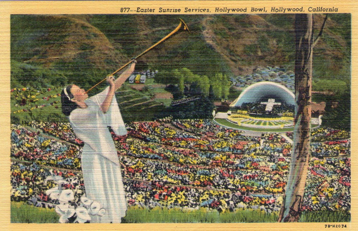 Hollywood- C. T. Art "Easter Services at the Hollywood Bowl, Hollywood, California" Linen Postcard