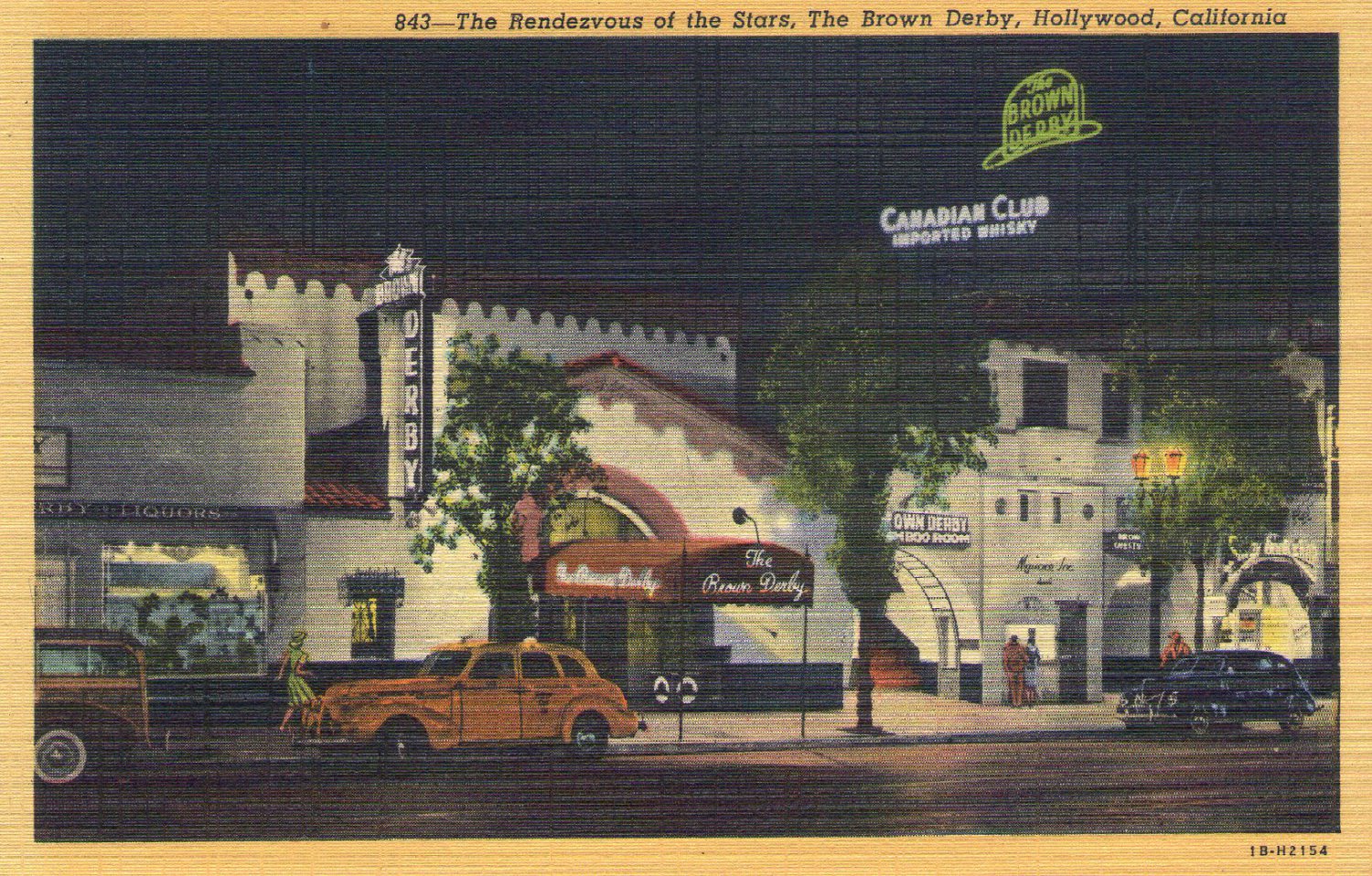 Hollywood- C. T. Art "The Brown Derby in Hollywood, California" Linen Postcard