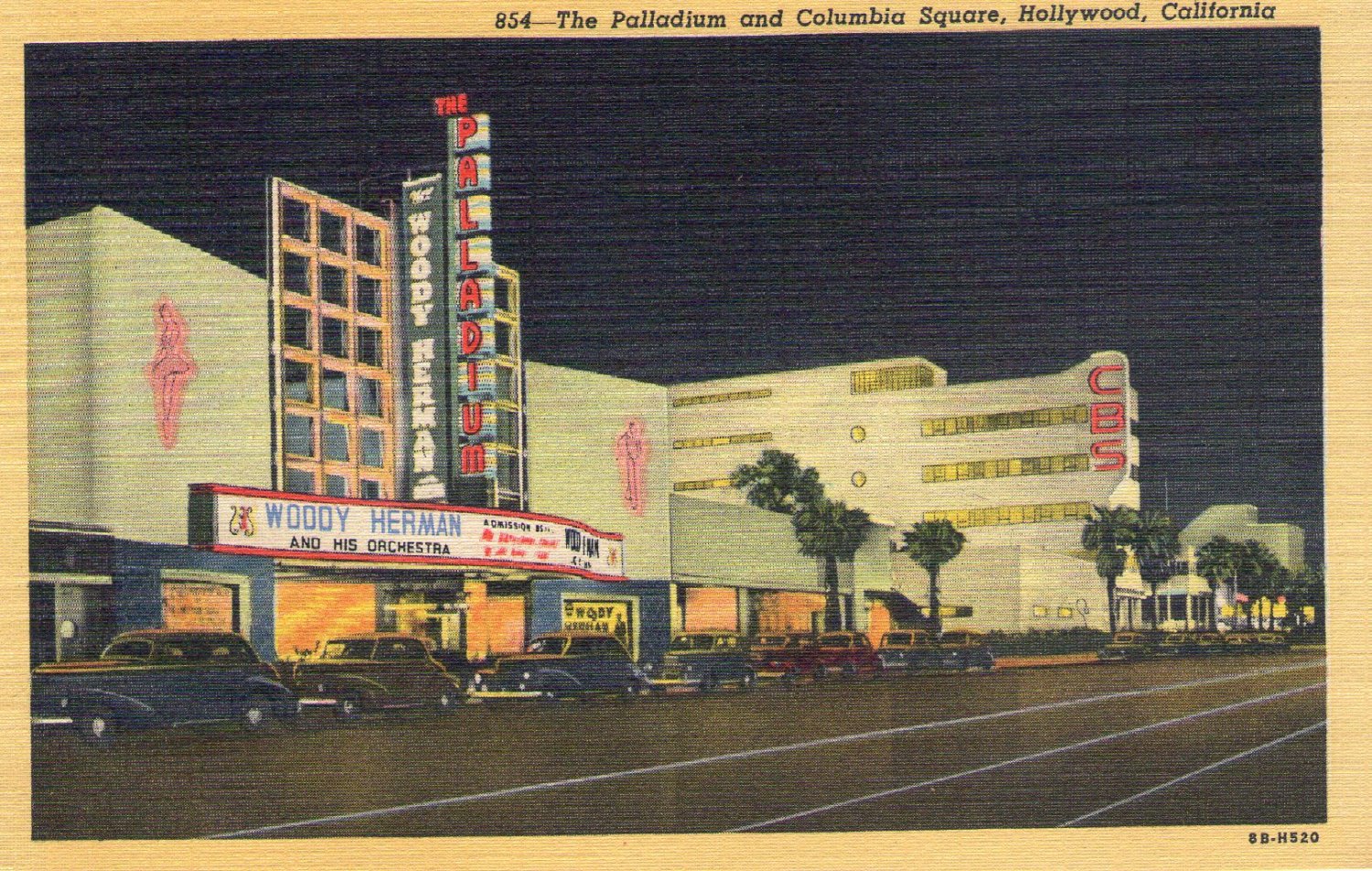 Hollywood- C. T. Art "The Palladium and Columbia Square, Hollywood, California" Linen Postcard