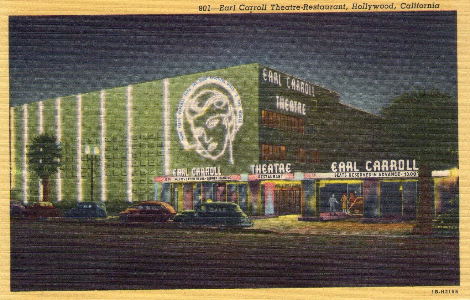 Hollywood- C. T. Art "Earl Carroll Theatre-Restaurant, Hollywood, California" Linen Postcard