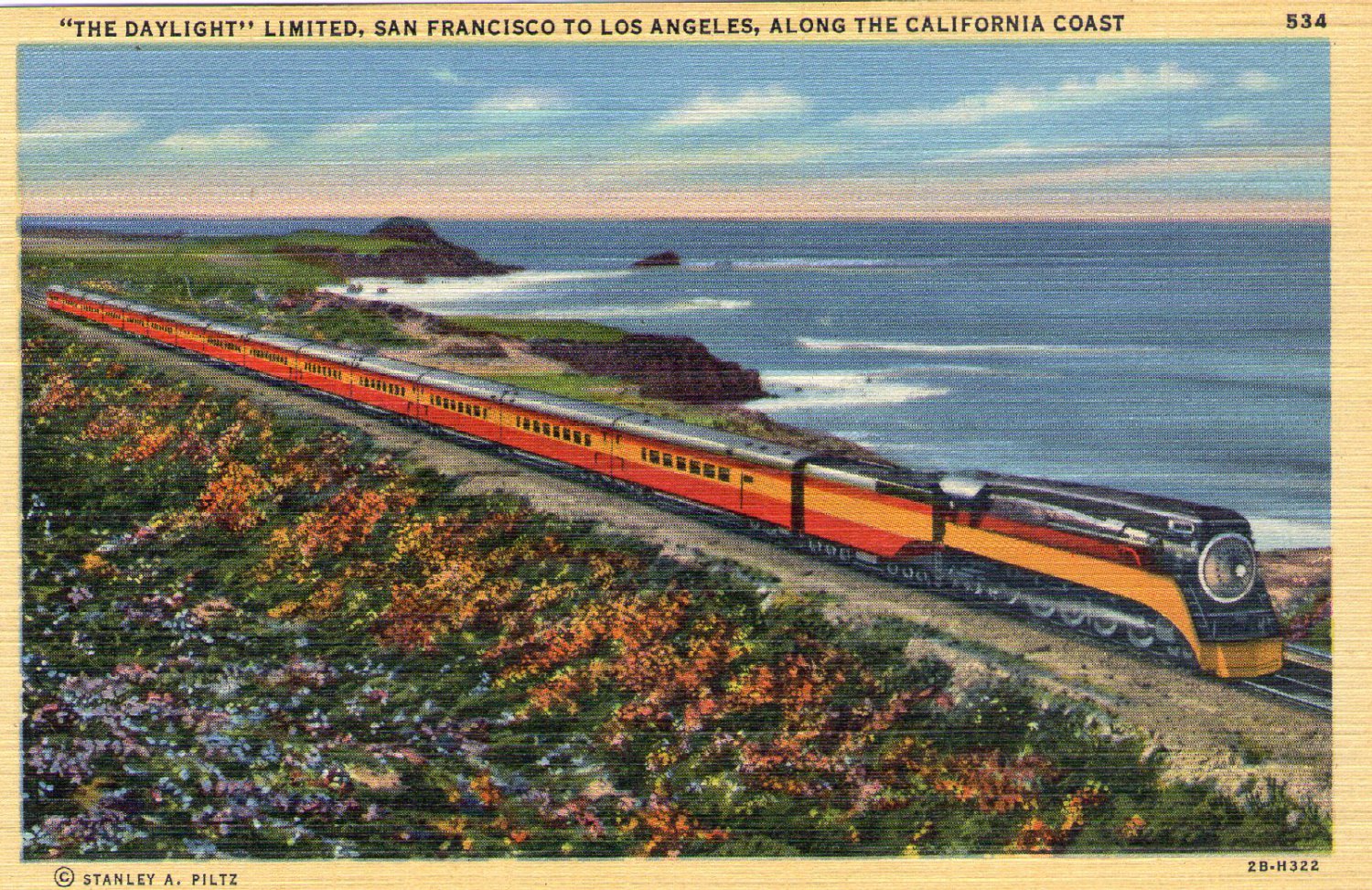 Scenic- Stanley A. Plitz "The Daylight" Train Linen Postcard