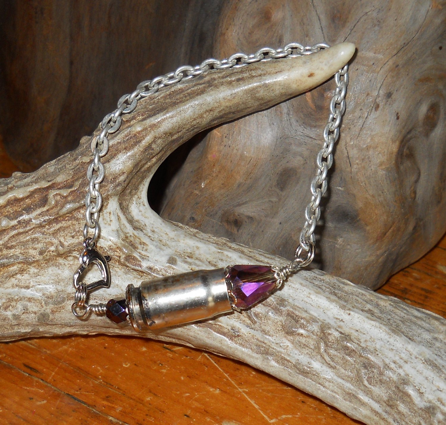 Ammo Bracelet 357 Magnum OOAK Shell Casting Bracelet- Purple and Silver- Iridescent