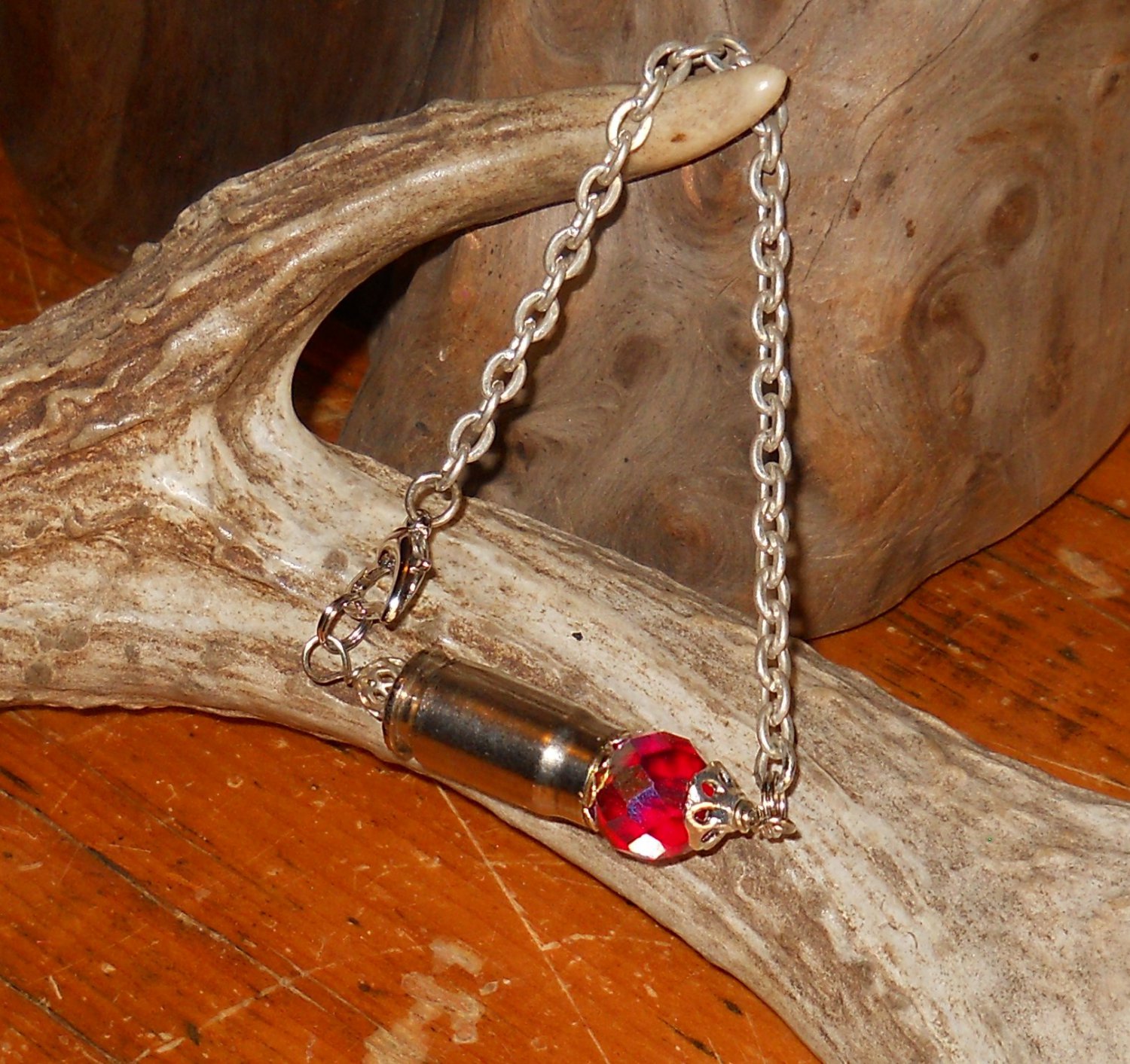 Ammo Bracelet 357 Magnum OOAK Shell Casing Bracelet- Red and Silver- Iridescent