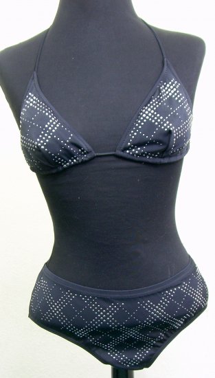 BURBERRY womens 2 pc bikini bathing swim suit BLACK Check L
