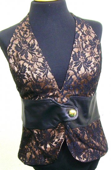 GUESS MARCIANO Lambskin Leather Lace Silk Halter Top M