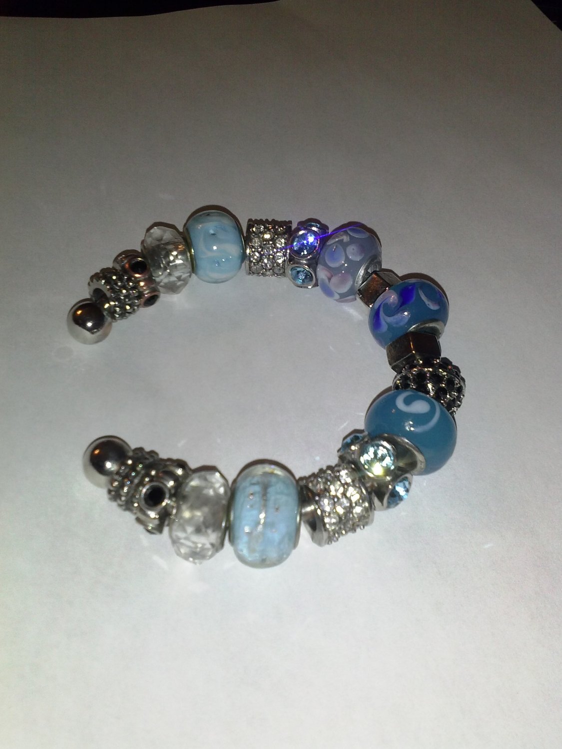 Multi-Blue Glass Bead Bracelet