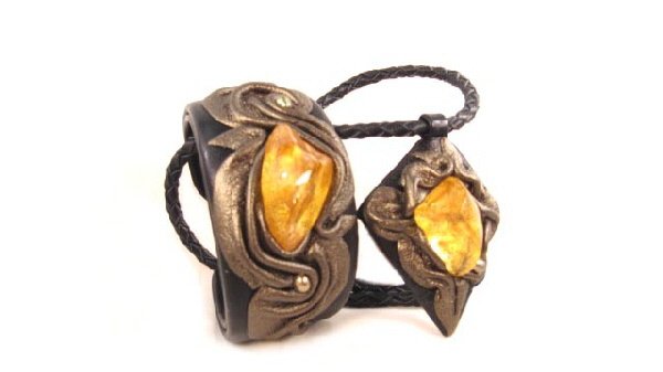 Exclusive Jewelry Set - Leather - Baltic Amber FREE DELIVERY
