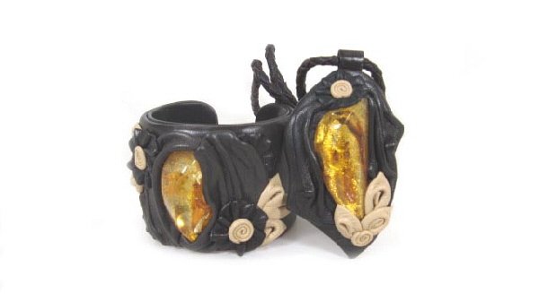 Exclusive Jewelry Set - Genuine Leather - Baltic Amber FREE DELIVERY