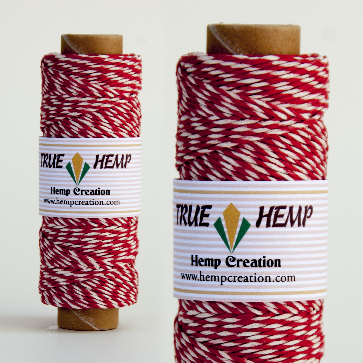 True Hemp cord PAIR TWINE RED/WHITE - 1mm diameter 20lb - 205feet / 62m / 50gram per spool