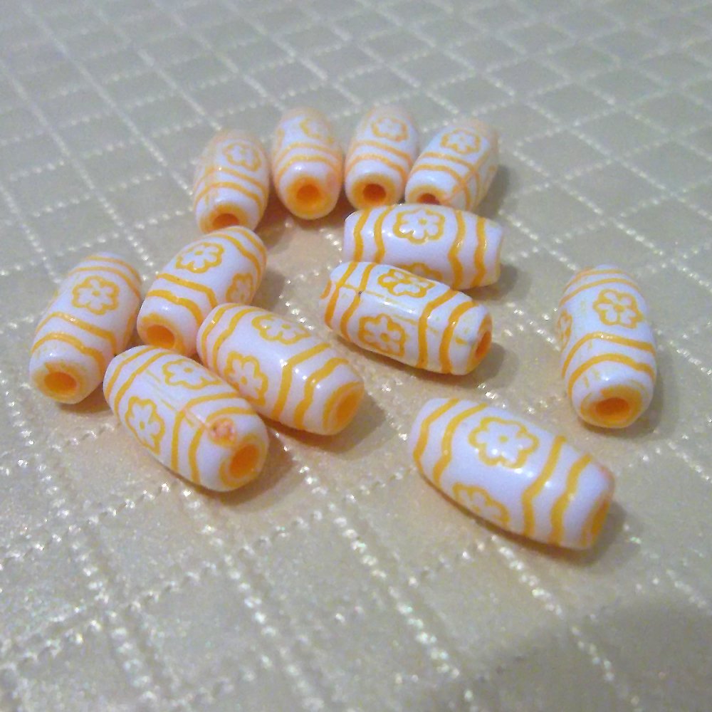 12 pcs Opaque Yellow Oval Floral Beads 11mm, Jewelry Bead, DIY Jewelry, Jewelry Supplies