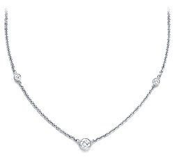 18k White Gold Three-Stone Diamond Bezel-Set Necklace (1/2 ct. tw.)