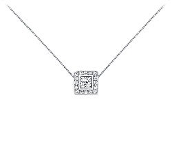 18k White Gold Princess-Cut and Pavé Diamond Pendant