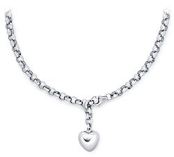 Platinum Adjustable Puffed Heart Lariat Necklace
