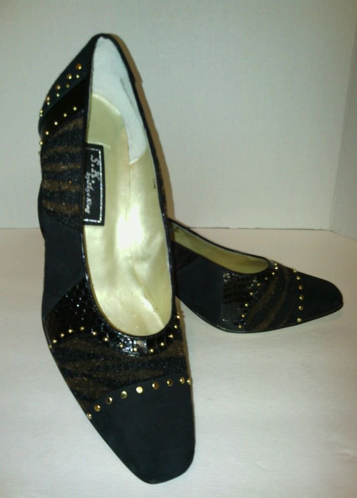 NEW**SIZE 11**BROWN BLACK & GOLD HEELS by S.K: SKYE KING** 3.5" HEEL