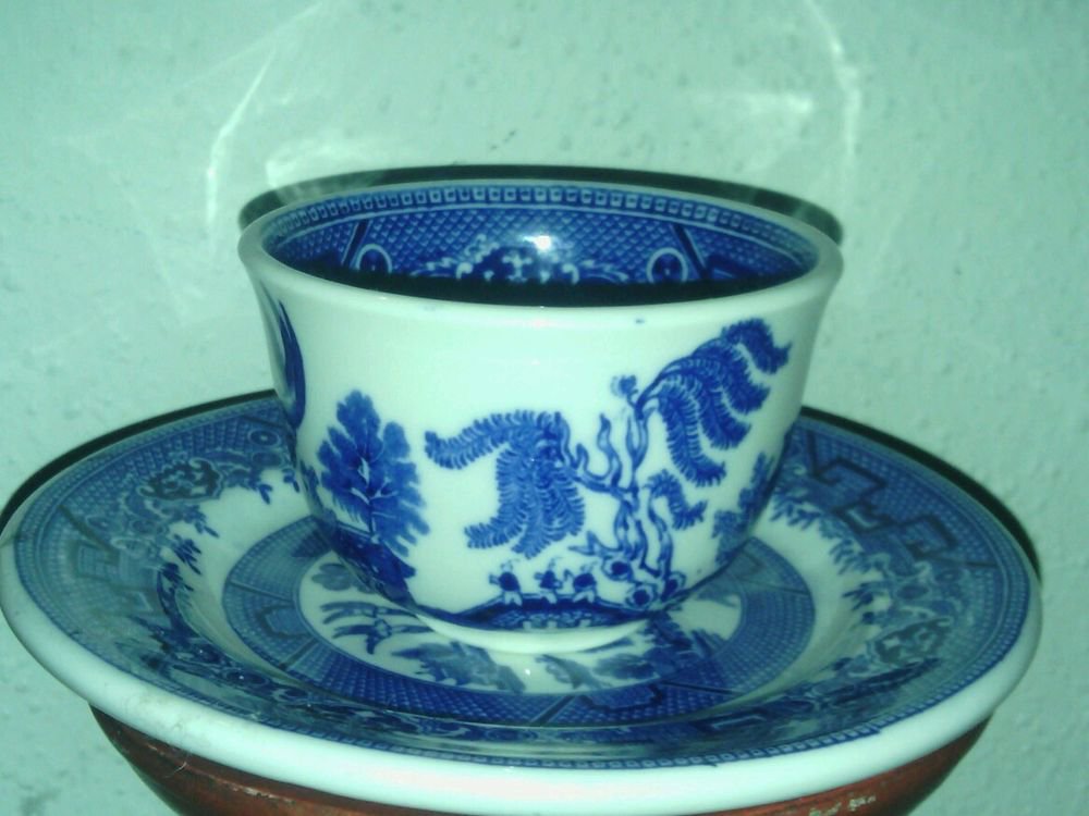 SHENANGO CHINA USA 43**RARE BLUE WILLOW TEACUP & SAUCER SET INTERPACE H-27