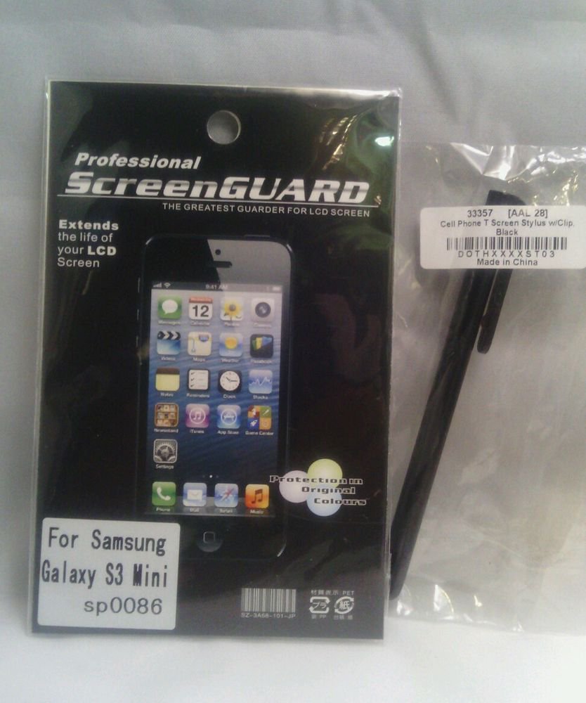 NEW**SCREEN PROTECTOR for SAMSUNG GALAXY S3 MINI SP0086**BLACK STYLUS BUNDLE