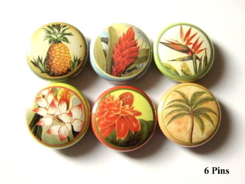 Cute Retro Flowers of Hawaii 1" Pins Badges Set of 6