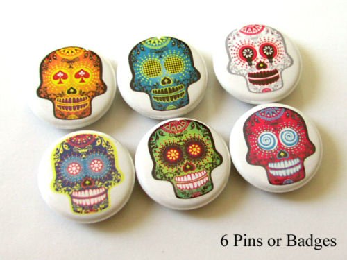 Funky Day of the Dead Sugar Skulls 1" Pins Badges