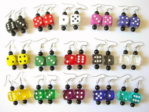 15 Pair 16mm Dice Earrings Party Pack Bunco Prizes Fun