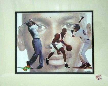 1996 - Michael Jordan - 3 Sports - Cartoon Art - Space Jam - Warner Bros. - Limited Edition Print