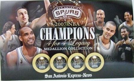 2007 - San Antonio Spurs - NBA Champions - 4 FOR 4 Legacy - Medallion Collection