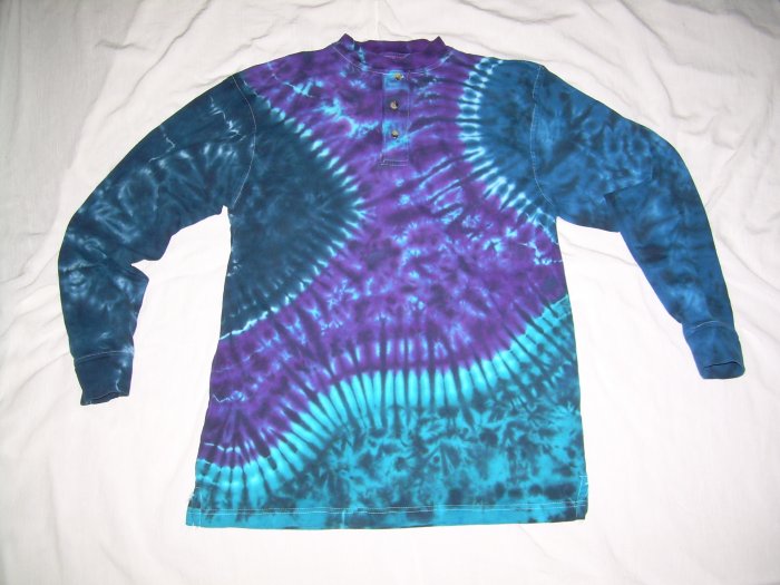 Tie Dye Men's Long Sleeve 3 Button Henley Medium #4