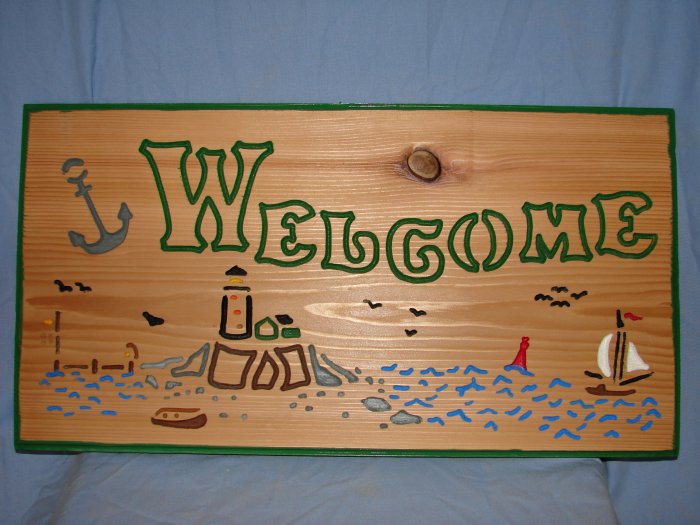 Large 21 x 11 Lighthouse/Boat Welcome Sign