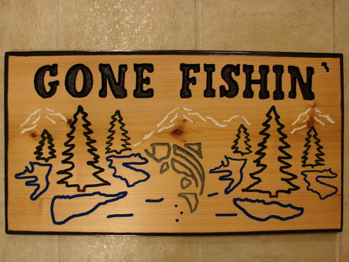 Large "Gone Fishin'" Wood Sign