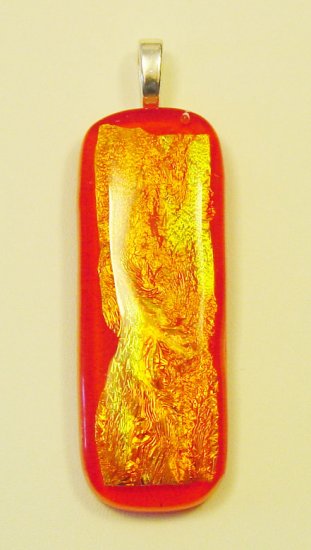 Handcrafted 2 1/2 Dichroic Sunset Fused Glass Pendant Gold Tones Change in the Light