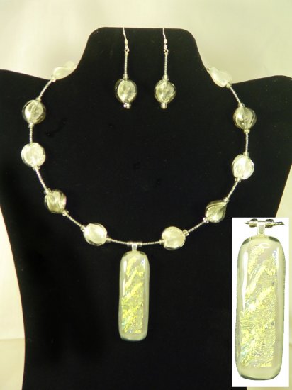 Designed and Handcrafted Dichroic Gray 18" Fused Glass Memory Choker Set 2 1/2" Pendant