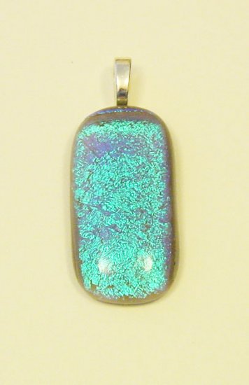Handmade 1 1/2" Ocean Fused Glass Dichroic Pendant Gray and Blue Dichroic