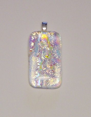 1 1/2" Rainbow Fused Glass Dichroic Pendant Reflects Pinks Blues and Golds