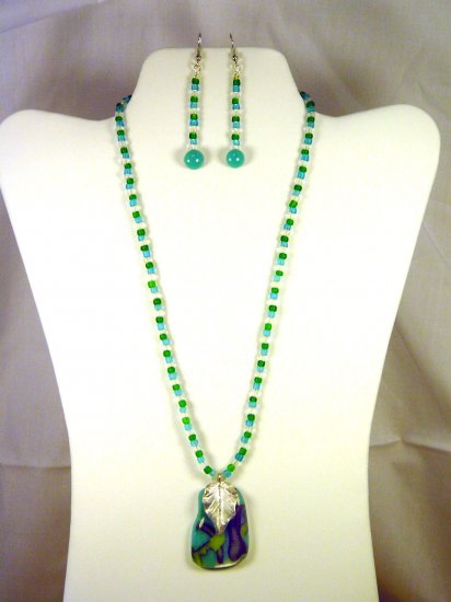 Silver Leaf Fused Glass Necklace Set