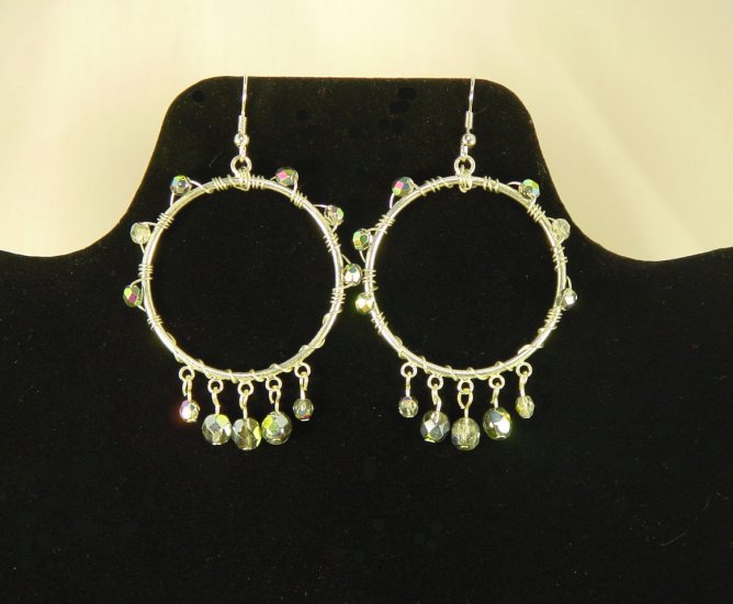 Handcrafted 3" Wired Wrapped Glass Beads and Dangles Gitano Hoop Earrings