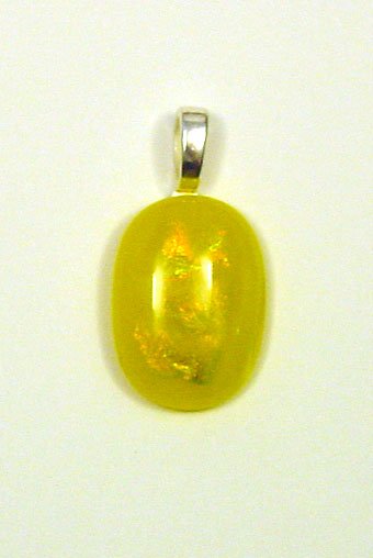 Handcrafted 1 1/4Dichroic Yellow Fused Glass Pendant that Reflects Colors in Light