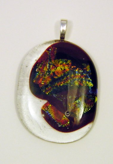 Handcrafted 2 1/2Lava Dichroic Fused Glass Pendant 3 Dichroic Glass