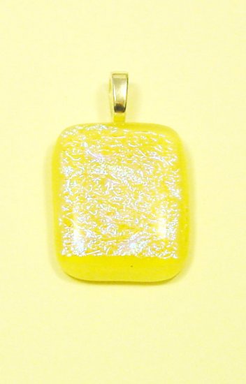 Handcrafted 1 1/2"Vanilla Sparkles Dichroic Fused Glass Pendant with Light Blue Dichroic