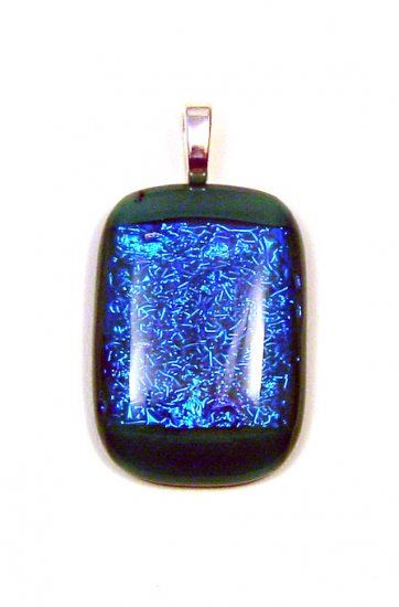 1 1/2 Green Glass Fused Pendant with Blue Dichroic Glass
